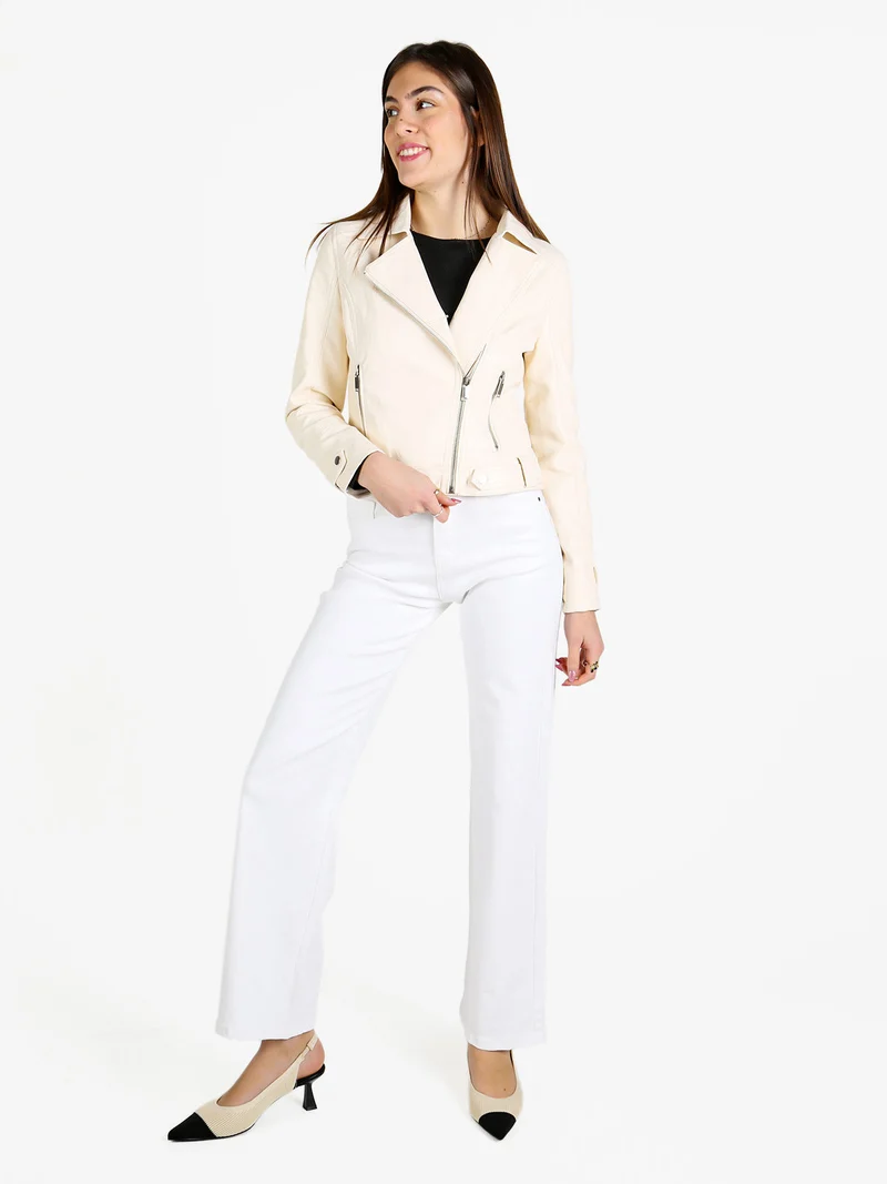 Giacca donna biker in ecopelle - beige