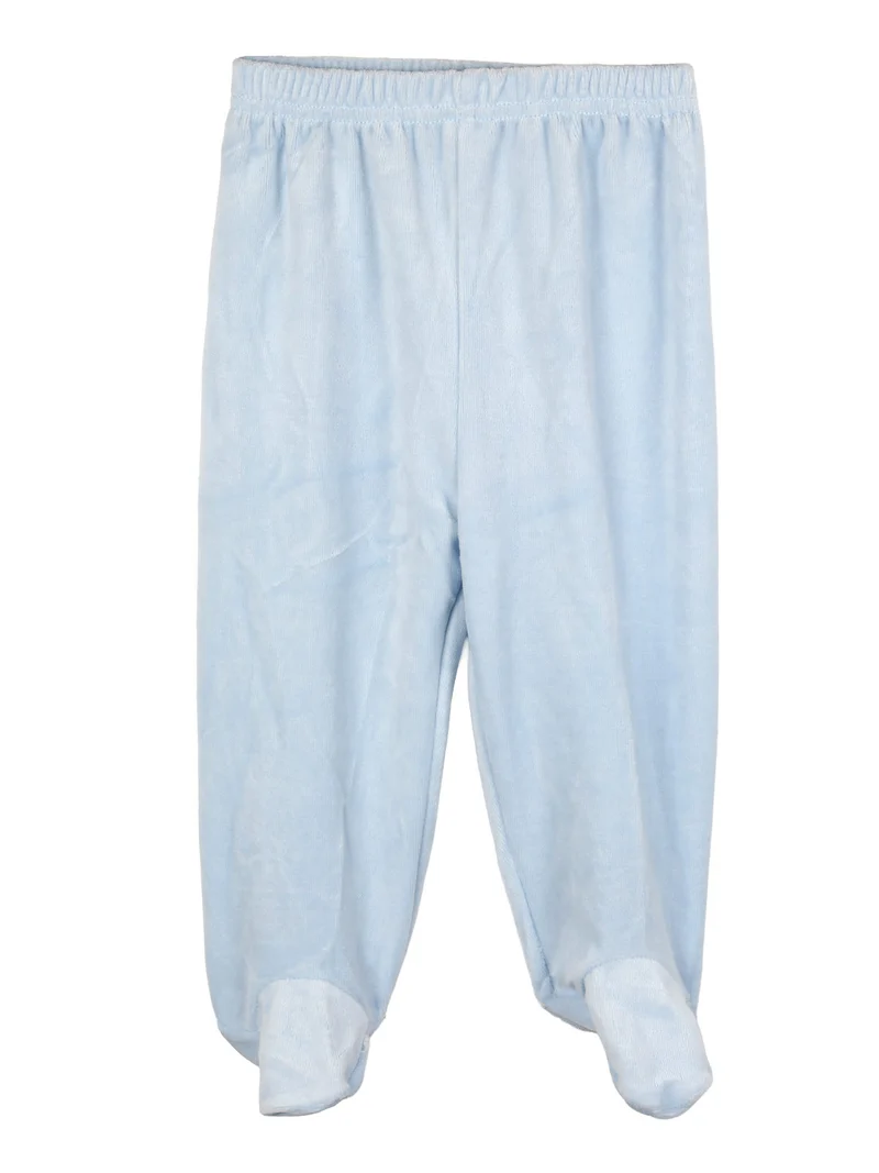 Completo lungo da neonato in ciniglia con accessori - azzurro