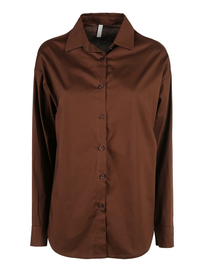 Camicia donna in cotone oversize a maniche lunghe - moro