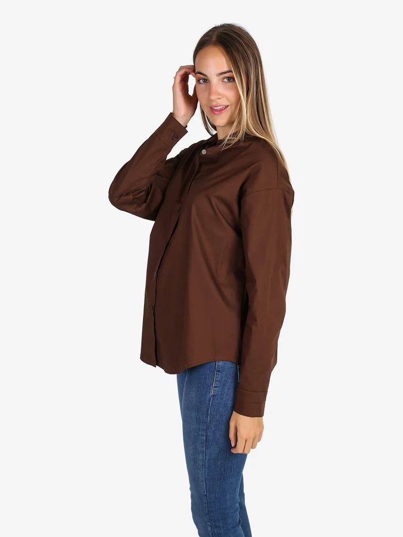 Camicia donna in cotone oversize a maniche lunghe - moro