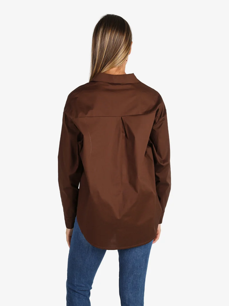 Camicia donna in cotone oversize a maniche lunghe - moro