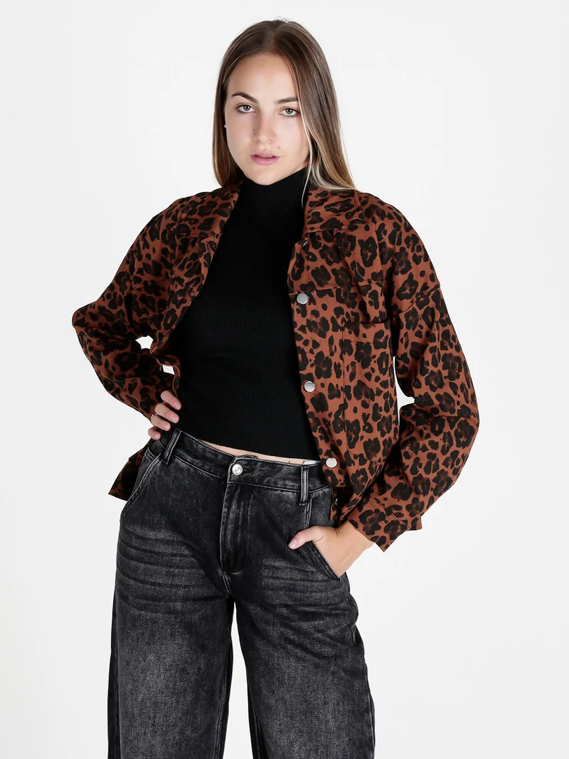 Giacca camicia donna oversize maculata - marrone