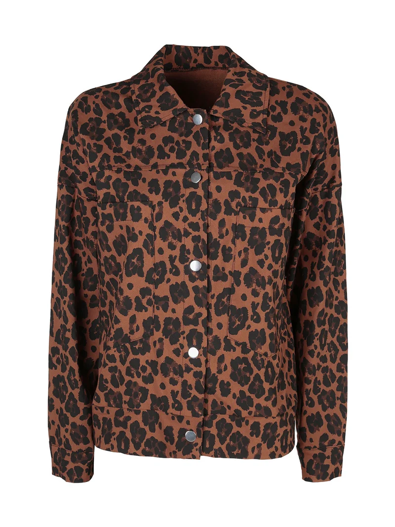 Giacca camicia donna oversize maculata - marrone