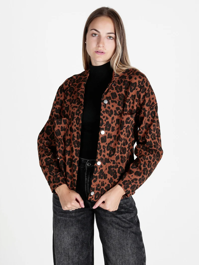 Giacca camicia donna oversize maculata - marrone