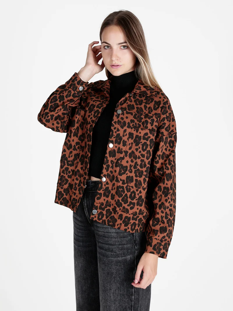 Giacca camicia donna oversize maculata - marrone