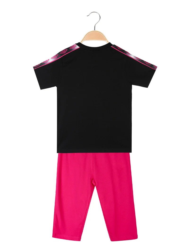 Completo 2 pezzi in cotone da ragazza con t-shirt e leggins - nero