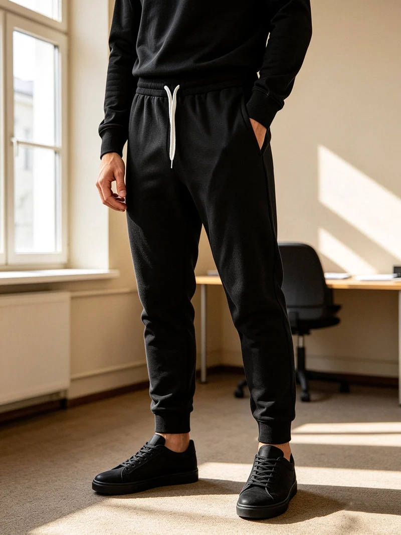 Pantaloni sportivi da uomo con coulisse e polsini - nero
