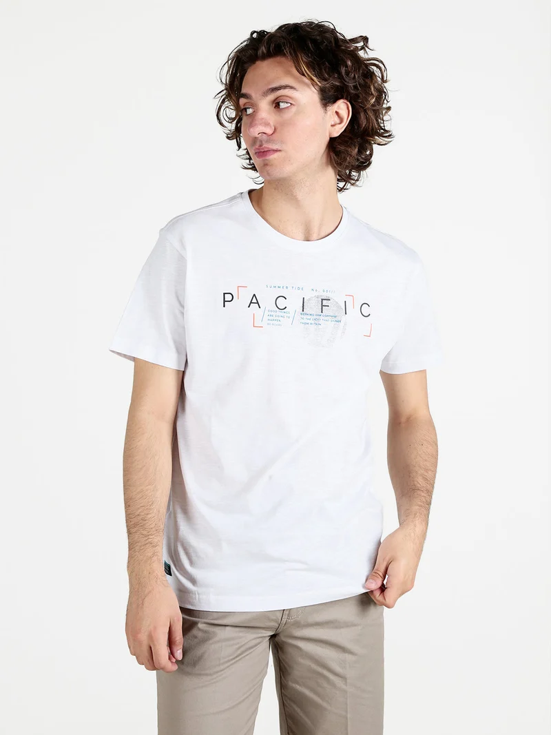 T-shirt uomo in cotone con stampa scrtita - bianco
