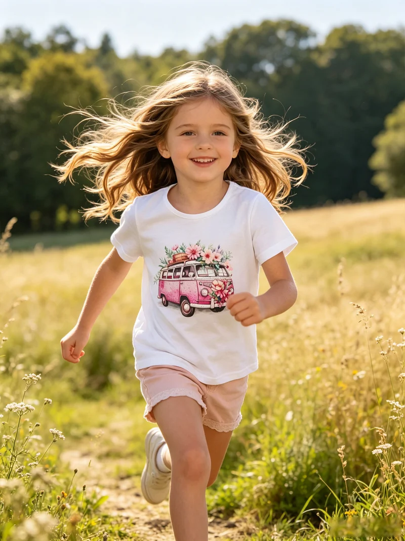 T-shirt da bambina in cotone con stampa e strass - bianco
