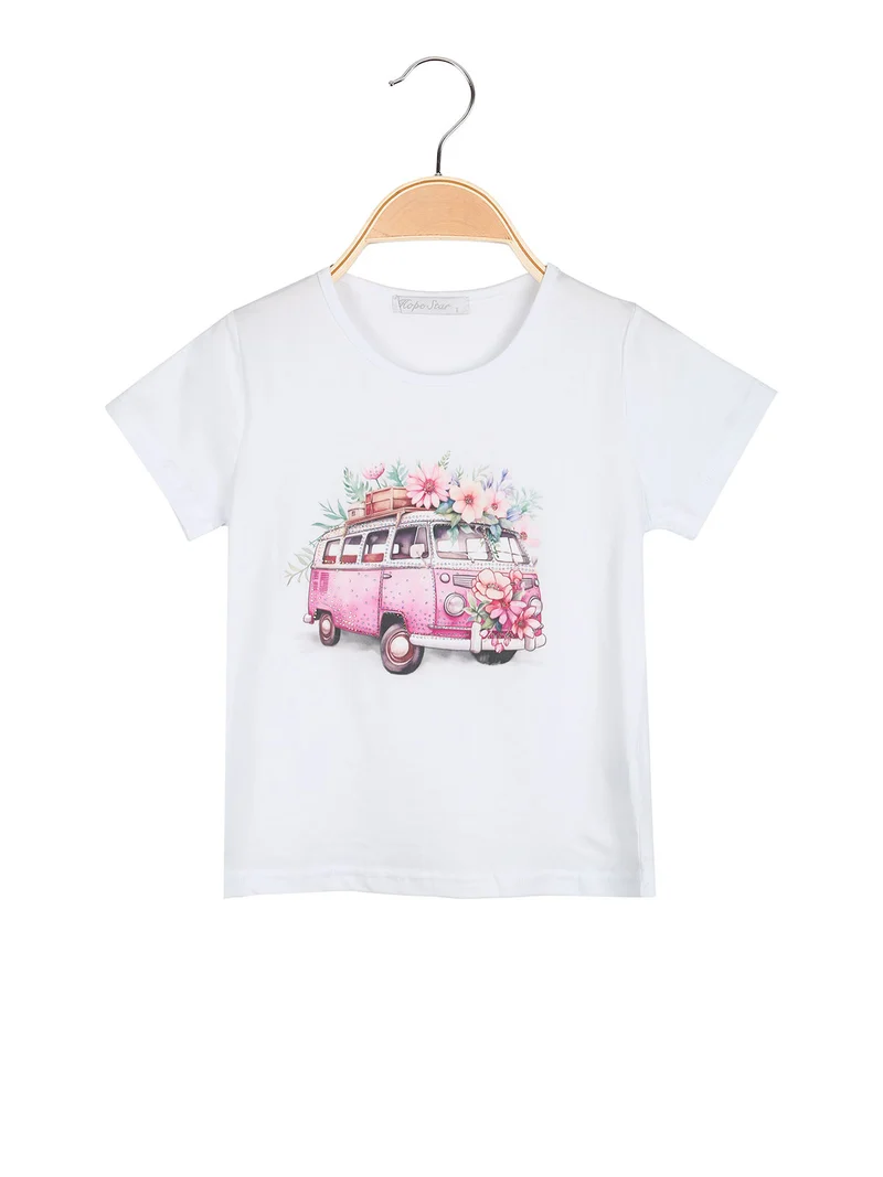 T-shirt da bambina in cotone con stampa e strass - bianco