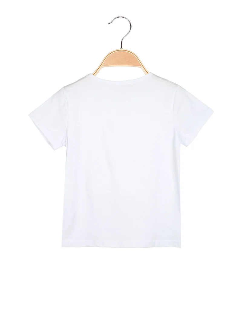 T-shirt da bambina in cotone con stampa e strass - bianco