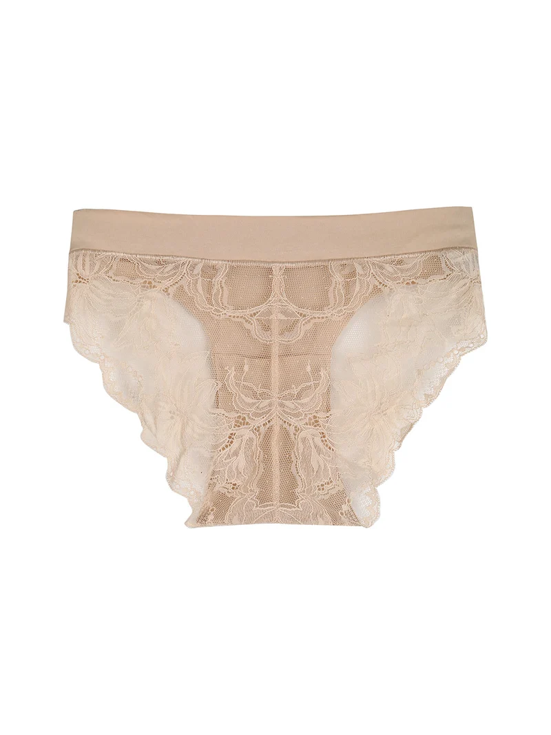 Slip donna taglio laser in cotone e pizzo - nudo