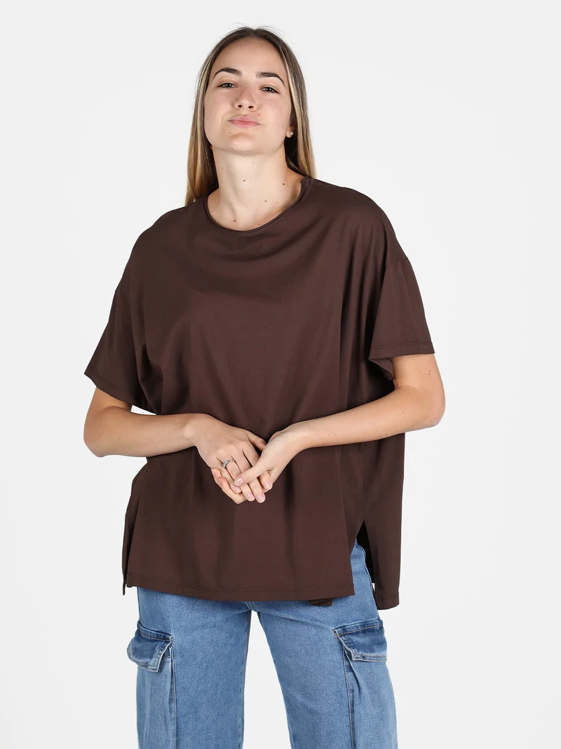 Maxi t-shirt donna oversize in cotone - moro