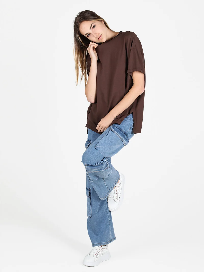 Maxi t-shirt donna oversize in cotone - moro