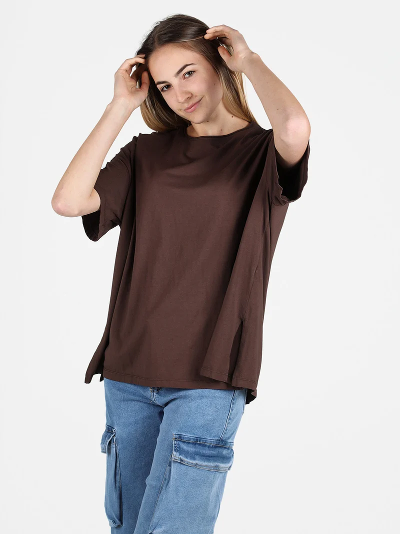 Maxi t-shirt donna oversize in cotone - moro