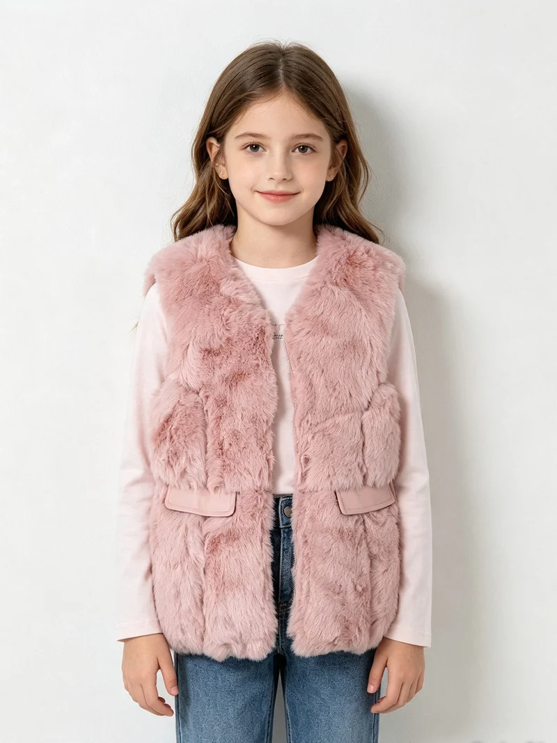 Smanicato da bambina in ecopelliccia - rosa