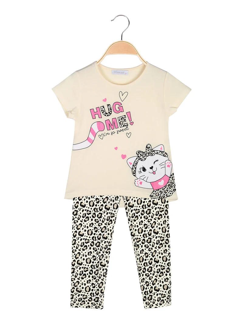 Completo bambina 2 pezzi con t-shirt e leggings maculati a 3/4 - giallo
