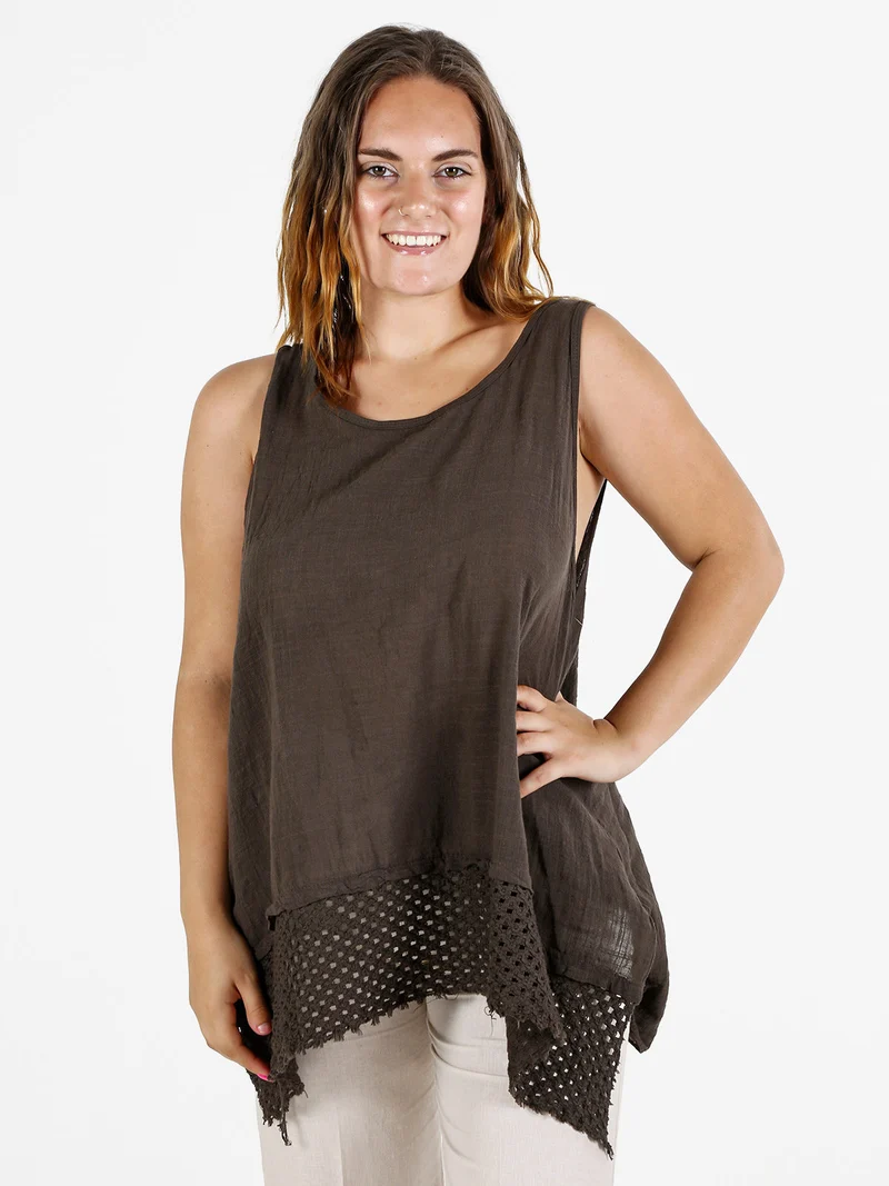Top donna oversize in cotone - marrone