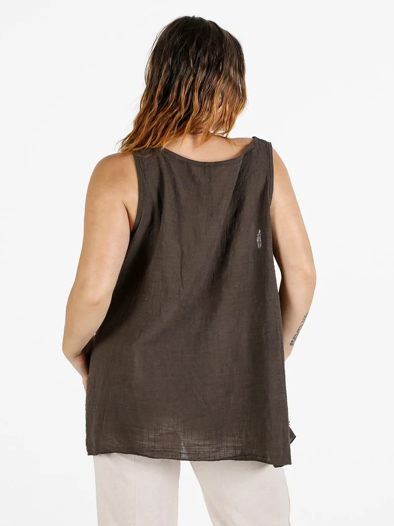 Top donna oversize in cotone - marrone