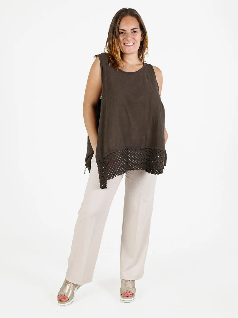Top donna oversize in cotone - marrone