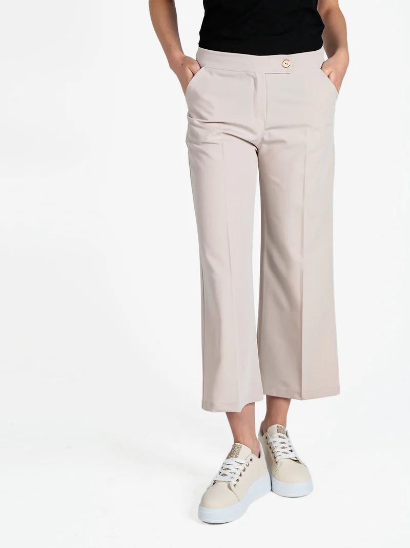 Pantaloni da donna crop a palazzo - beige