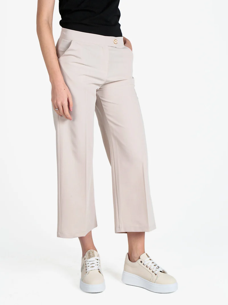 Pantaloni da donna crop a palazzo - beige