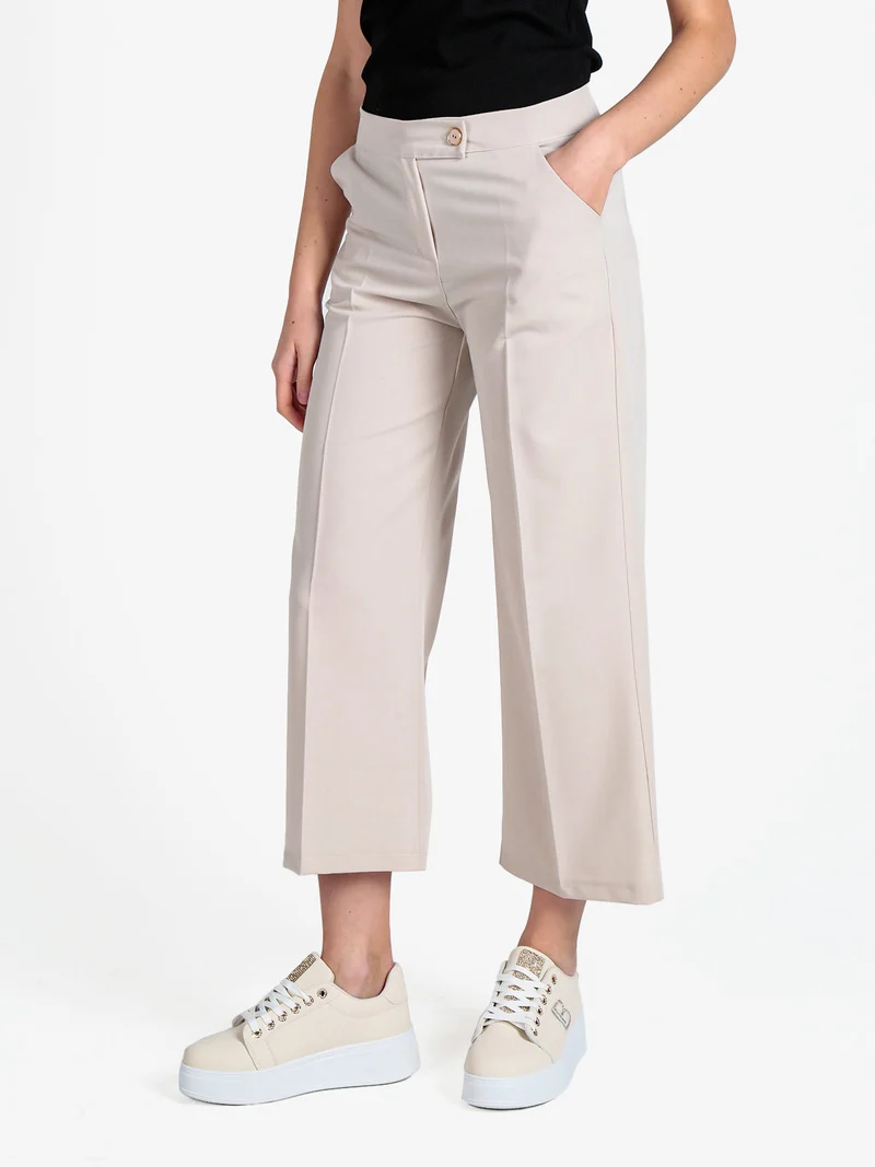 Pantaloni da donna crop a palazzo - beige