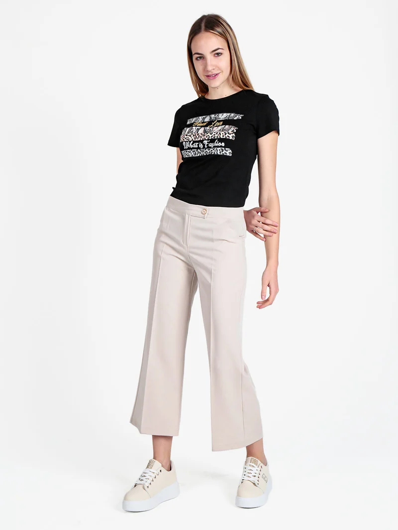 Pantaloni da donna crop a palazzo - beige