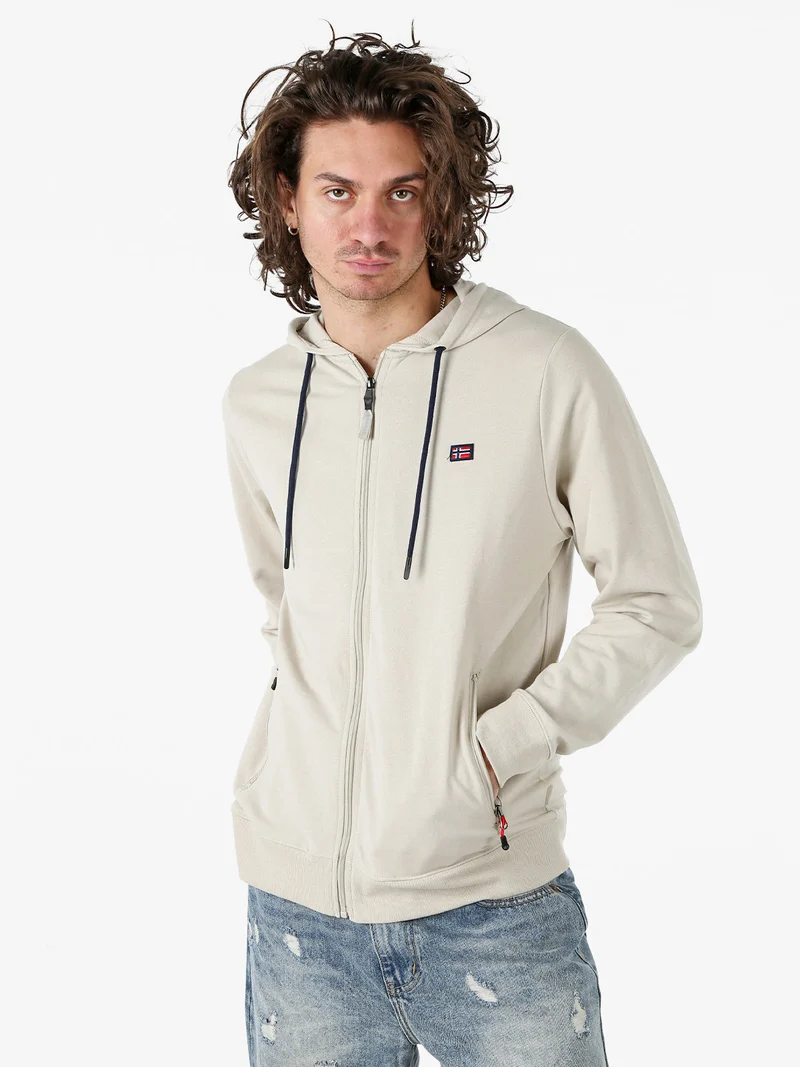 Felpa da uomo full zip con cappuccio - beige