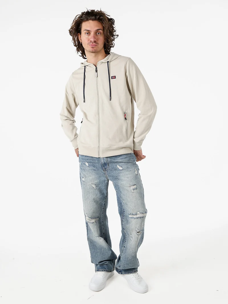 Felpa da uomo full zip con cappuccio - beige