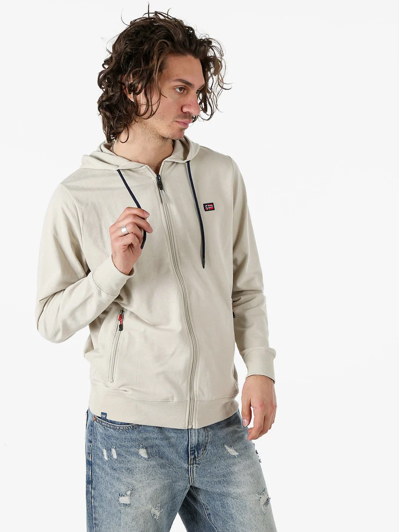 Felpa da uomo full zip con cappuccio - beige