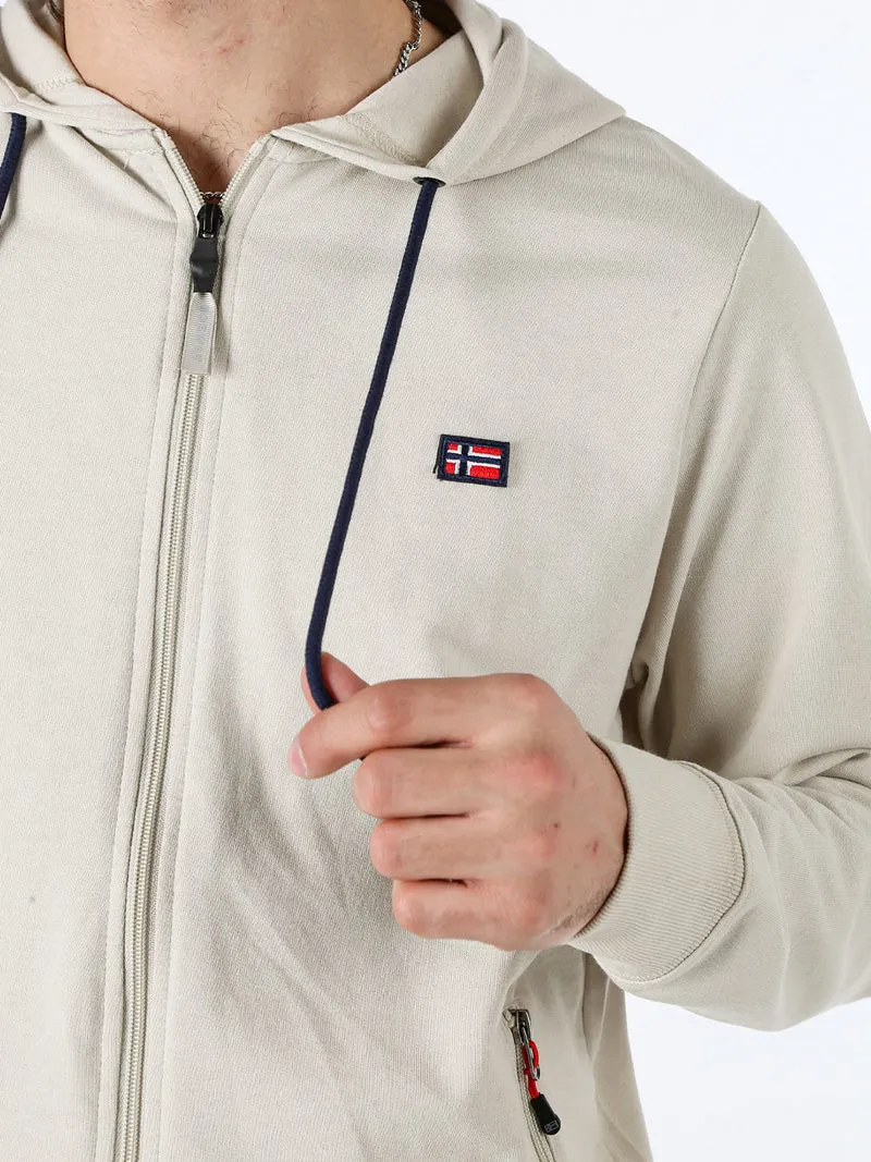 Felpa da uomo full zip con cappuccio - beige