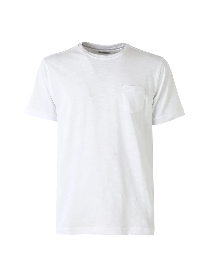 T-shirt girocollo in cotone da uomo con taschino - bianco