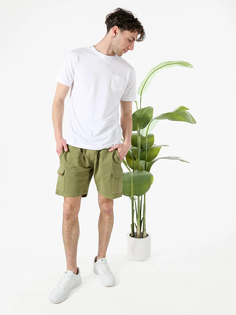 T-shirt girocollo in cotone da uomo con taschino - bianco