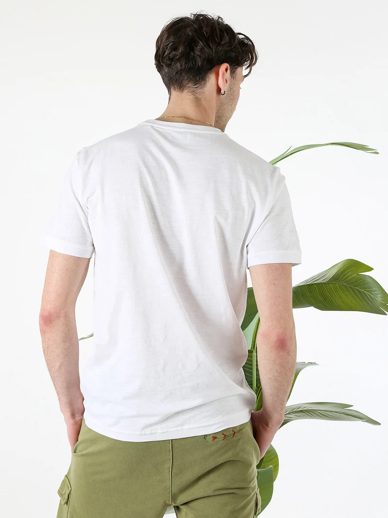 T-shirt girocollo in cotone da uomo con taschino - bianco