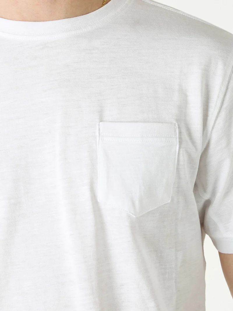 T-shirt girocollo in cotone da uomo con taschino - bianco