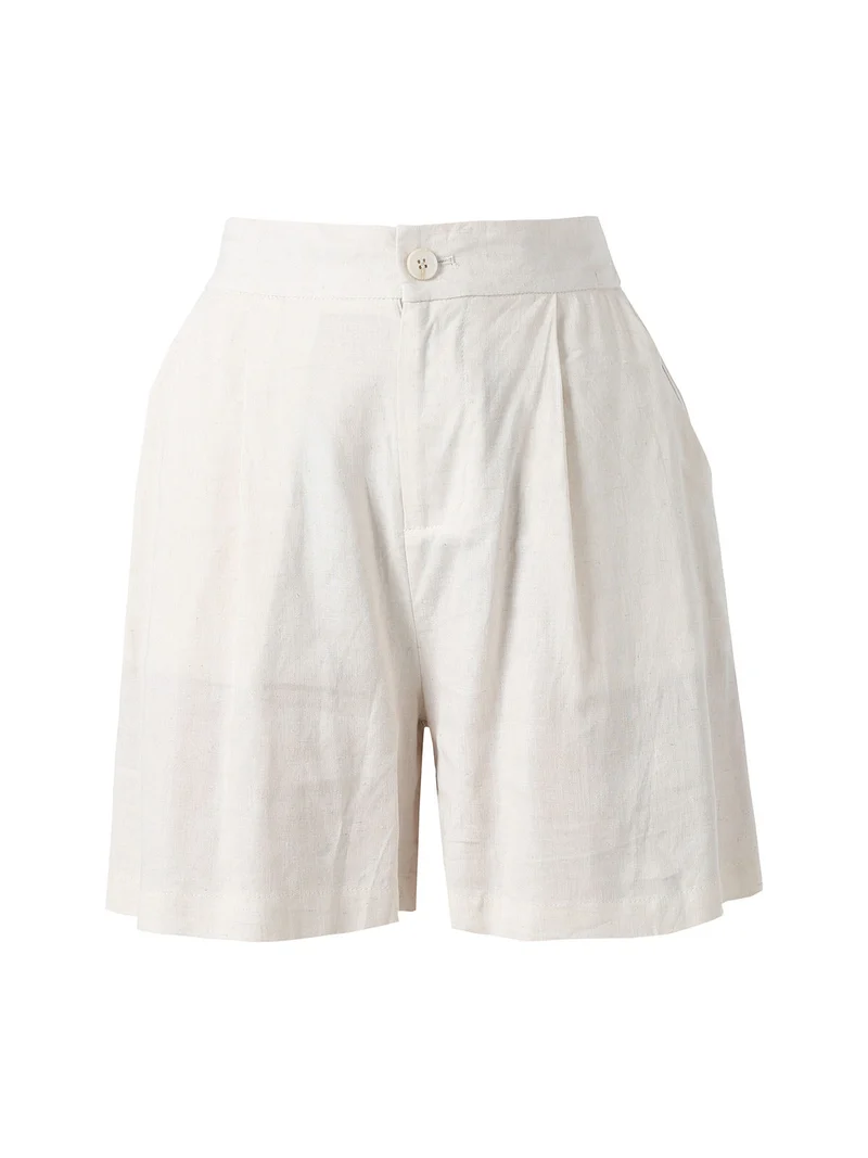 Shorts donna a vita alta in misto lino - beige