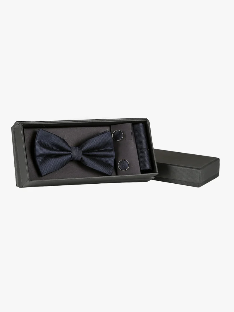 Set 3 pezzi uomo con papillon gemelli e fazzoletto - blu scuro