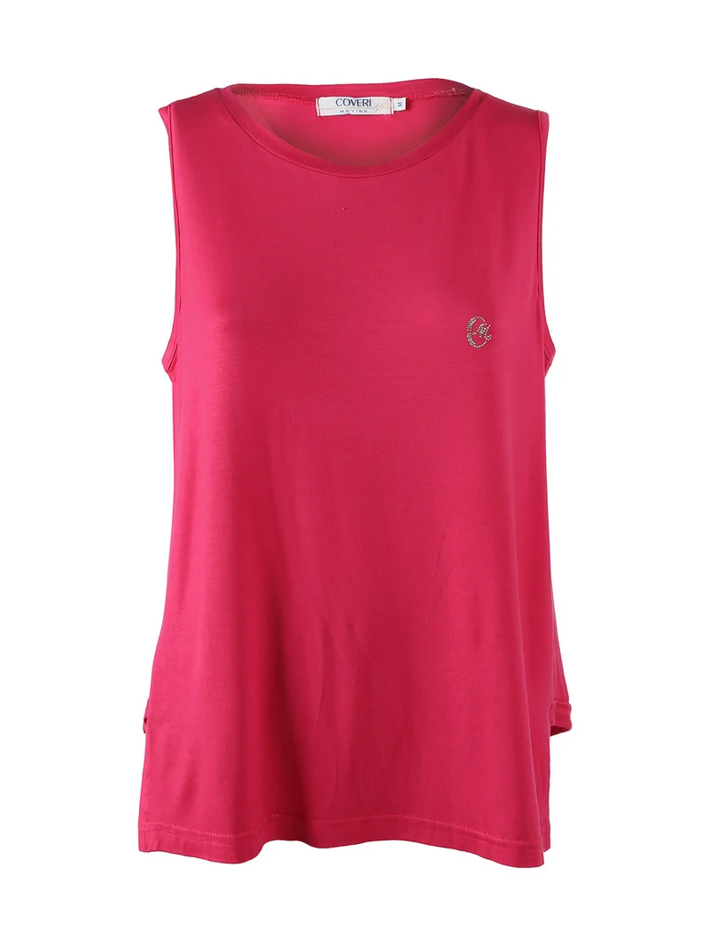 Canotta girocollo da donna con logo di strass - fucsia