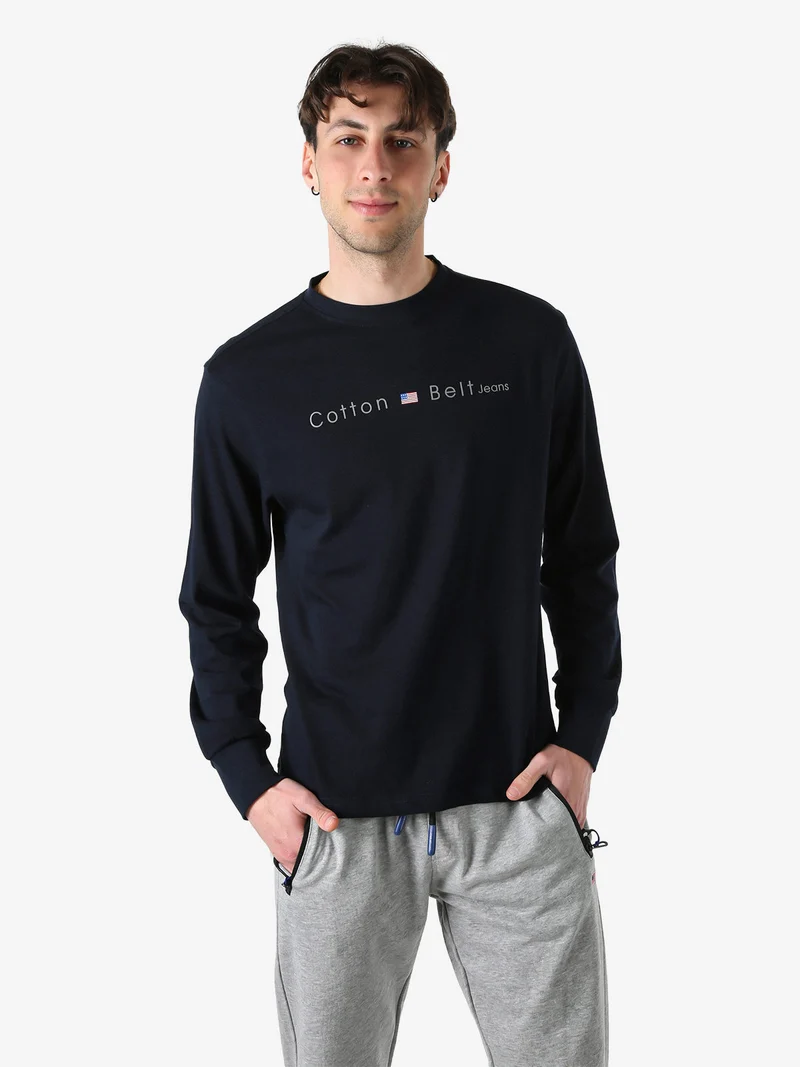 T-shirt da uomo in cotone a maniche lunghe - blu scuro