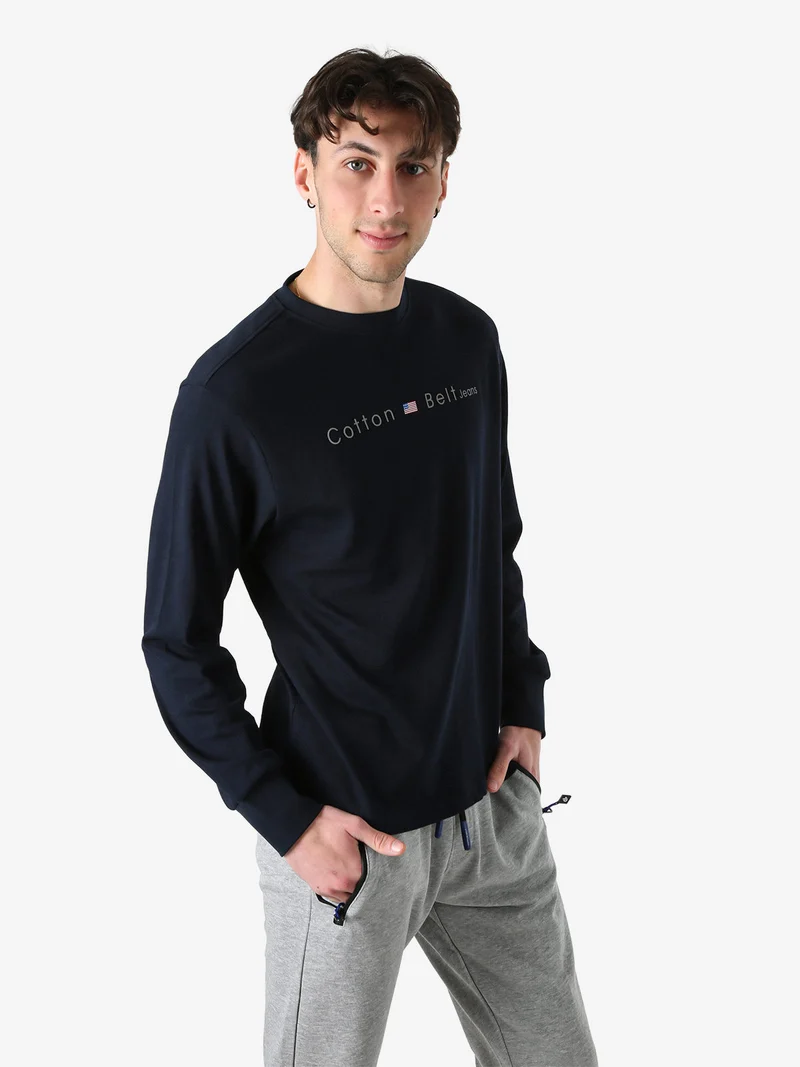 T-shirt da uomo in cotone a maniche lunghe - blu scuro