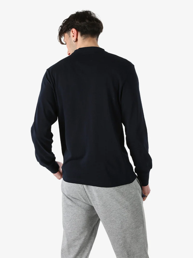 T-shirt da uomo in cotone a maniche lunghe - blu scuro