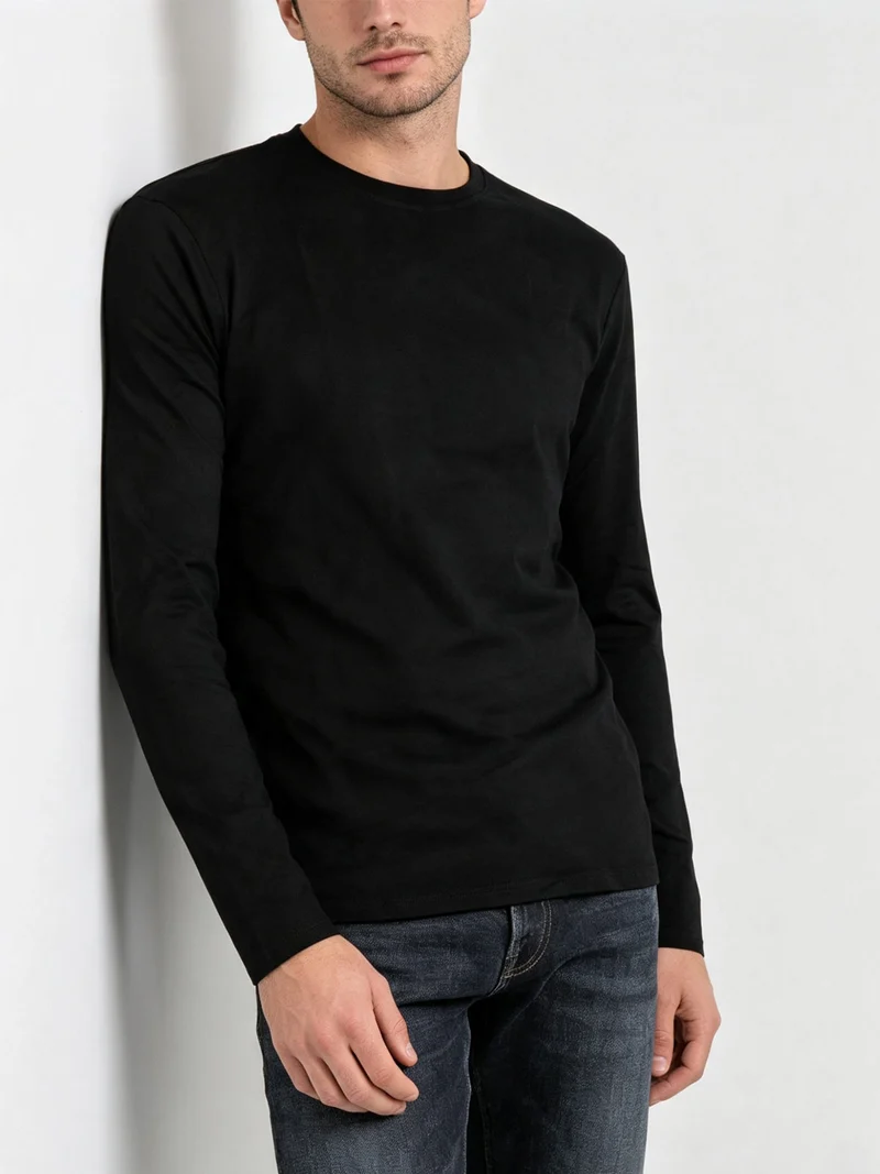 T-shirt intima da uomo a maniche lunghe in caldo cotone - nero