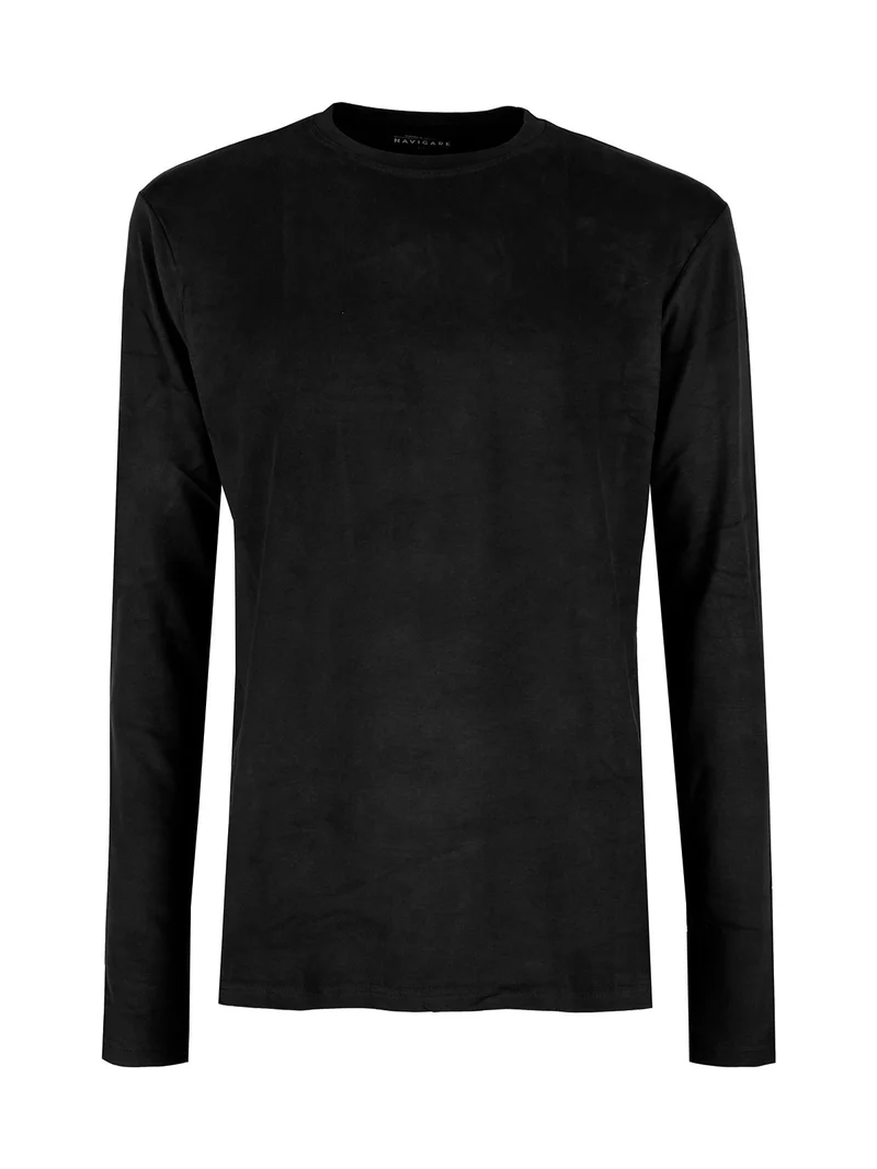 T-shirt intima da uomo a maniche lunghe in caldo cotone - nero