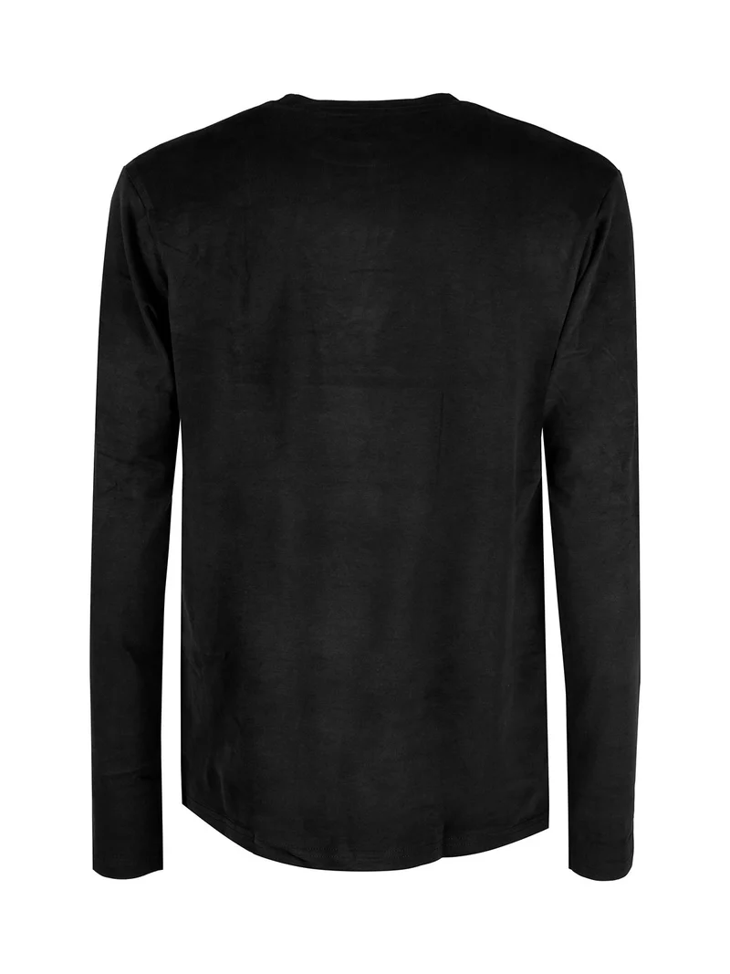 T-shirt intima da uomo a maniche lunghe in caldo cotone - nero