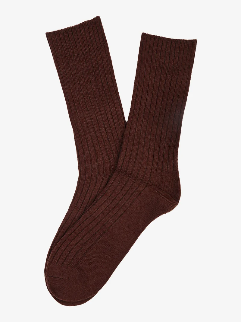 Calze corte da uomo in misto lana e cashmere a coste - marrone