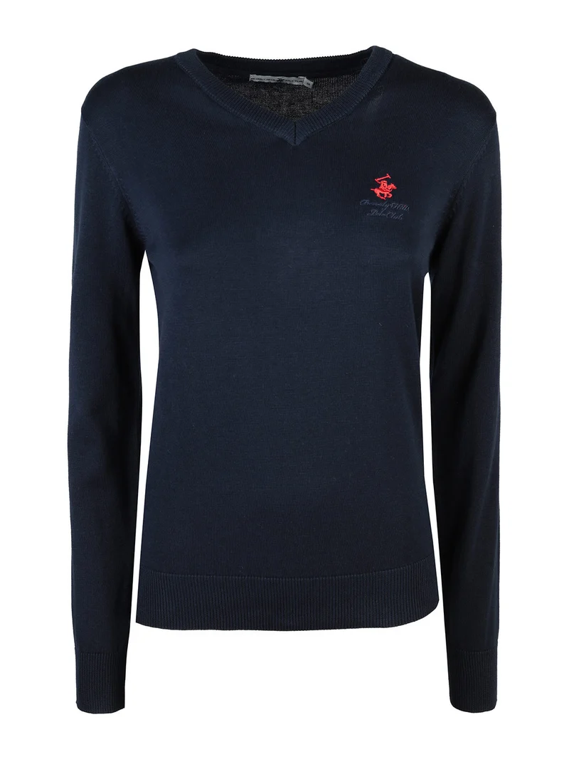 Pullover donna in cotone scollo V - blu scuro
