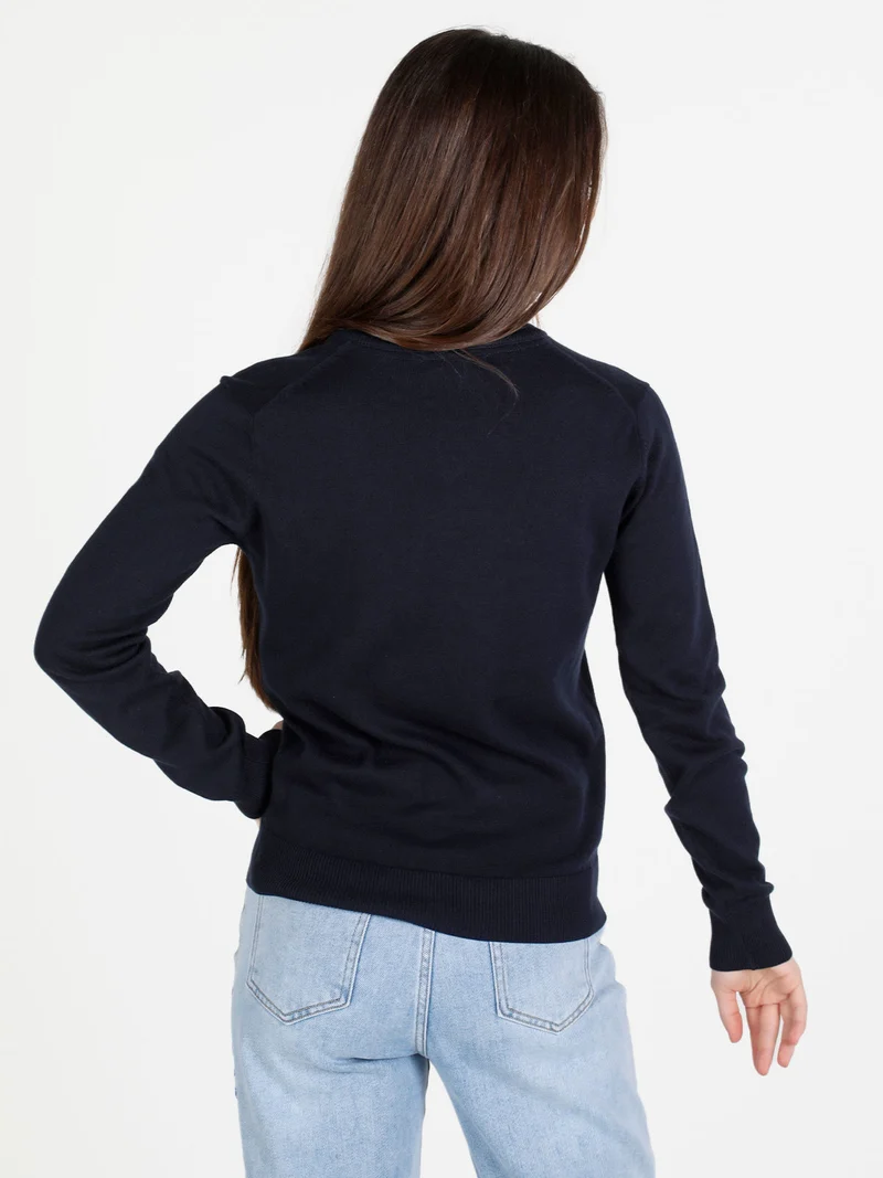 Pullover donna in cotone scollo V - blu scuro
