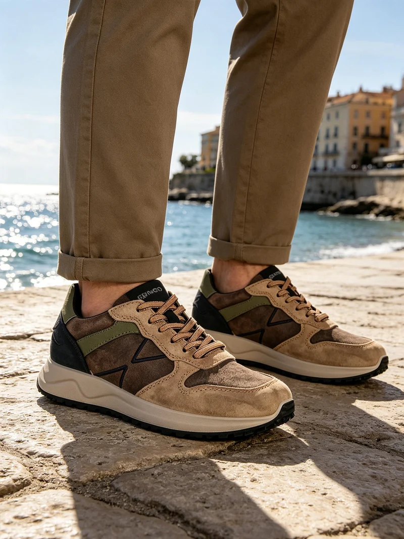 Sneakers uomo stringate in pelle scamosciata - multicolore