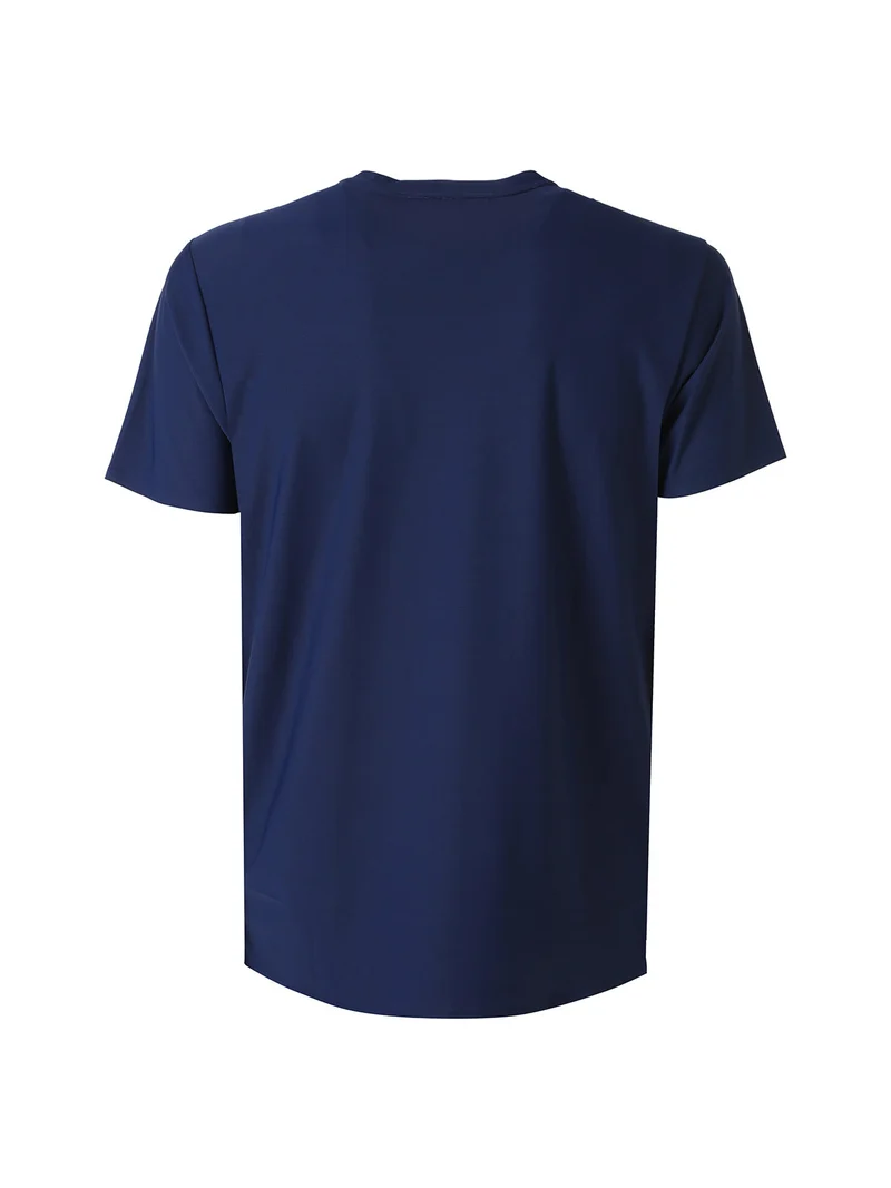 T-shirt girocollo da uomo in tessuto tecnico traspirante - blu scuro